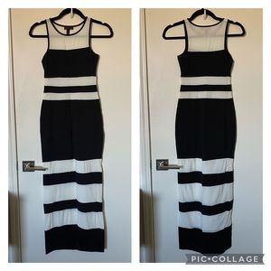 Material Girl Black White Striped Bodycon Maxi